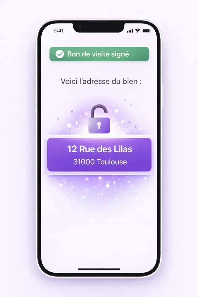 Adresse du bien révélée après signature sur Visito