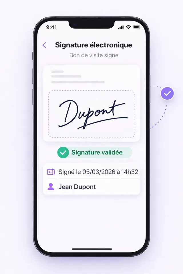 Signature électronique du bon de visite sur mobile