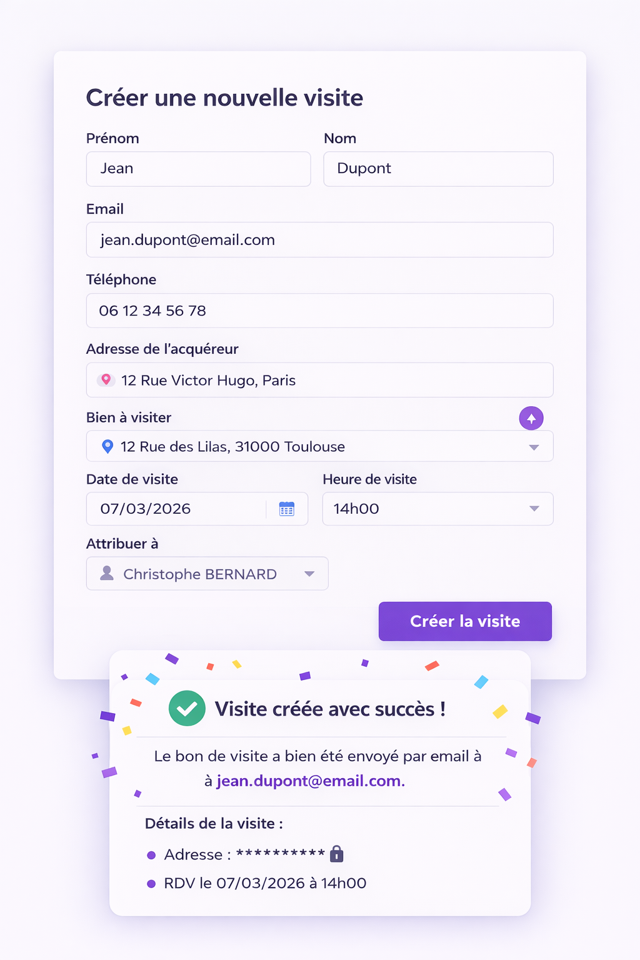 Interface de création d'un bon de visite Visito